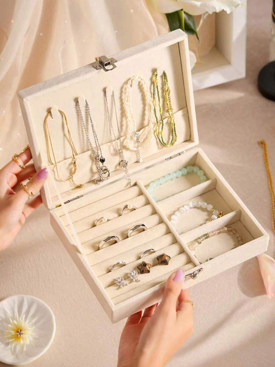 1pc Large Capacity 2-Layer Jewelry Box, Bathroom Storage Box, Containers, Jewelry Organizer, Cabinet Storage Box, Jewelry Box For Necklaces, Earrings, Bracelets, Rings, Elegant French Style, Gold Jewelry Box, Luxurious Multi-Layer Lockable Jewelry Storage Box, Anti-Oxidation Bracelet, Earring, Necklace Jewelry Box, Multi-Compartment Multi-Layer Ring, Bracelet, Pendant Jewelry Organizer, Jewelry Carrying Case - Multicolor - View 1