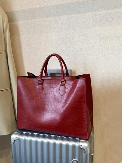 Fashion Snake Skin Pattern Multipurpose Travel & Shopping Tote Bag, Extra Large Handbag Stylish Burgundy Handbag Women's Handbag Red Handbag , Burgundy Bag