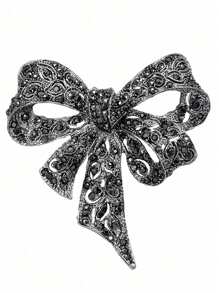 1 pieza Broche de cinta negra clásica y elegante de estilo retro para mujer, accesorio de moda para abrigo y ropa