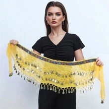 Belly Dance Hip Scarf Women's Belly Dance Costume Skirt Wrap For Dance Or Yoga Class Coins Belly Dance Hip Scarf Belt Halloween Costume Accessory