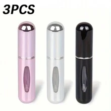 Set de 3 atomizadores de perfume de autorociado de 0.17oz - Compactos, elegantes y portátiles en color dorado, naranja y azul - Metal, sin PVC, con indicadores visuales de recarga, apropiados para viajes y salidas, botellas de fragancias rellenables