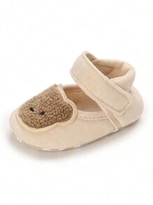 Soft & Comfortable Infant Pre-Walker Shoes 0-1 Years Old, Cute Embroidered Bear Design, Unisex Infant Slippers - Apricot - View 5