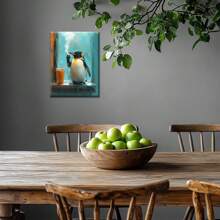 1 Pc Fantastic Penguins With Drinks And Cigarettes Wooden Framed  Canvas Painting Thickness 2.25cm/0.9inch High Quality Wall Art Prints Poster Direct Hanging Wall Picture Decor For Home Gifts, Living Room, Bathroom, Bedroom, Kitchen