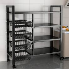 4-Layer Rolling Metal Storage Cart With Wheels – Multi-Purpose Organizer For Kitchen, Home, Office, And Dormitory – Black Paint Surface, Ideal For Storing Fruits, Vegetables, Tableware, Etc., Food Storage Room Organizer And Storage Rack