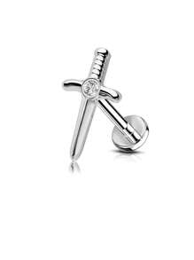 1pc Dragonfly Moon Sword Shaped Inner Screw Lip Stud, Ear Stud, Suitable For Men And Women As Halloween, Valentine's Day, Thanksgiving, Birthday Gift, Suitable For Girlfriend, Wife Gift, Suitable For Shopping, Work, Dating, Beach, Dance And Everyday Wear, Mom, Mother, Mother's Day, Gift