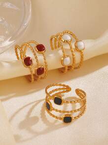1pc 18K Gold Plated Stainless Steel Vintage Style Geometric Open Ring, Suitable For Women Wearing Daily