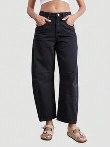 Women Spring Summer Casual Old Money Black Wide Leg Jeans Loose Pants