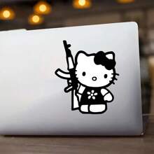 Sanrio 1 peça de adesivo Hello Kitty segurando uma AK-47 com slogan "Pela Paz", decalque para laptop, carro, caminhão, motocicleta, telefone, computador, decoração "Rejeite a Guerra", ideia de presente para amante, amigo, família