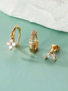 3PCS Cubic Zirconia Earring Set, Suitable For Women's Geometric Cartilage Perforated Earrings Fashion Jewelry