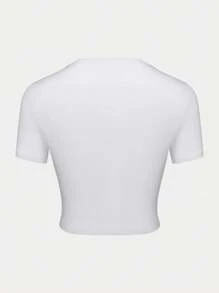 Graphic Printed Short T-Shirt, Y2K Spring And Summer Short-Sleeved Crop Top, Women's Top - White - View 2