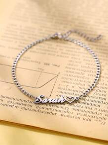 Customized Personalized Name Anklet For Women, Stainless Steel Name Plate Jewelry Anklet Pendant, Gift For Her,Silver,Stylish,Colorful,Vintage,Hipster,Simple,Y2k,2000s Fashion,Custom,Personalized,Unique,Ideal Gifts For Him,Ideal Gifts For Her,Her,Boyfriend,Girlfriend,Dad,Mom,Family,Friends,For Anniversaries,For Birthdays,For Graduation,For Prom,For Party,School Supplies,Back To School,School Gift,For Office,For School,For Classroom,For Teacher Gifts,For University,For Colleague,For Dorm Rooms,For Teacher,For Boys And Girls,For Teenagers,Junior High School Students,Middle School Students,High School Senior High School Students,College Students,University Students,Freshman,Sophomore,Underclassmen - Silver - View 2