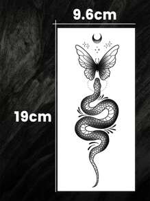 Waterproof Temporary Tattoo,1 Sheet Paper Material Y2K Dark Style Butterfly Snake With Moon Pattern,Black Line Delicate Design,Long Lasting Fake Body Tattoo Stickers,Unisex Body Art Decor For Arm,Thigh,Back,Wrist For Daily Party Decoration - Black - View 5