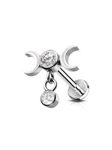 1pc Dragonfly Moon Sword Shaped Inner Screw Lip Stud, Ear Stud, Suitable For Men And Women As Halloween, Valentine's Day, Thanksgiving, Birthday Gift, Suitable For Girlfriend, Wife Gift, Suitable For Shopping, Work, Dating, Beach, Dance And Everyday Wear, Mom, Mother, Mother's Day, Gift