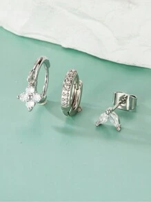 3PCS Cubic Zirconia Earring Set, Suitable For Women's Geometric Cartilage Perforated Earrings Fashion Jewelry