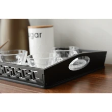Tray Decoration Wood Black Mirror Handle Living Room Kitchen Bar Drinks Coffee Home Organizer Office B103