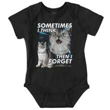 Sarcastic Baby Graphic One Piece Bodysuit Funny Pet Cat Humor Sometimes I Think Then I Forget Kitten Joke Casual Everyday Soft Cotton Printed Cap Sleeve Lap Neck Romper Baby Clothes