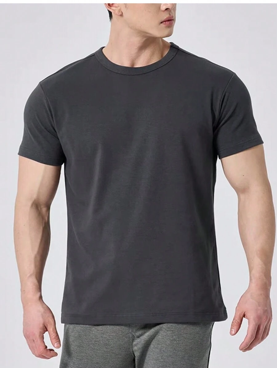 Plain Basic Short Sleeve Cotton T-Shirts S-G3 - 深灰色 - 查看 1