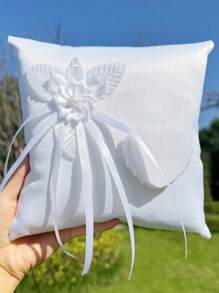 1PC White Ring Pillow, Western-Style Wedding Ring Bearer Pillow With Camellia Flower For Wedding Occasion White Ring Pad Bed Pillows For Beach Wedding Party