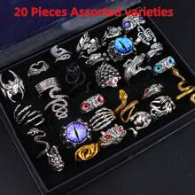 10/20pcs/Pack Vintage Punk Style Owl & Snake Rings, Fashion Animal Shaped Finger Jewelry, Holiday Party Accessories, Gift - Punk Style Mixed Ring - View 25