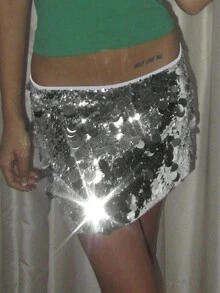 Sequined Figure Hugging Glamorous Mini Skirt For Party Women - Silver - View 4