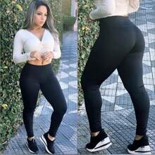 Kit 3 Calças Legging Suplex Femininas Preto Cinza e Azul Academia Treino