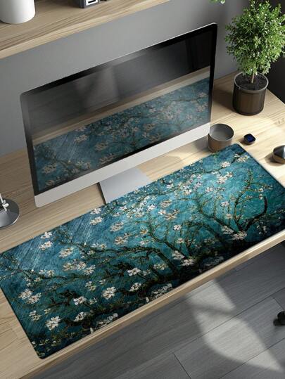 1pc Olive Green Floral Rubber Anti-Slip Office Computer/Laptop Desk Mouse Pad