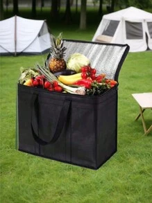 可折叠隔热杂货手提袋 - 大型可重复使用的食品运输袋，是您购物、野餐或海滩度假的解决方案 - 黑色 - 查看 9