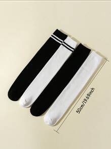 4 Pairs Girls Striped Over-The-Knee Socks, School Style, Suitable For Daily Wear, Back To School Season