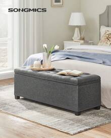 SONGMICS Storage Ottoman, Foot Rest With, 15.X 43.3 X 15.Inches, End Of Bed, Storage Chest, Load Up To 660 Lb, Living Room, Bedroom, Entryway, Dark Gray ULSF088G01 - 淺灰色 - 查看 9