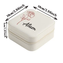 1pc Personalized Floral Jewelry Box, Square Leather Jewelry Travel Storage Case, Christmas Mom Gift, Bridesmaid Personalized Gift, Valentine's Day Gift, Gift For Her, Bridesmaid Gift
