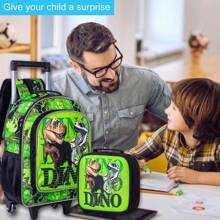 CCJPX 3 件装 S 滚轮背包、滚轮书包、带午餐袋的带轮书包 - 恐龙