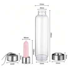 Botella De Agua De Cristal De EnergíA De Piedra Natural,Botellas De Cuarzos 500Ml,Con Bolsa De Tela,A Prueba De Fugas,Aceros Inoxidables,Termos Para Agua,Piedra Curativa,Relaja,Saludable (Rose) - Rosa - Ver 9