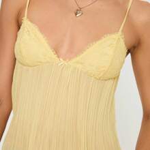 Women Babydoll Tank Tops Y2k Spaghetti Strap Cami Peplum Top Flowy Sleeveless Shirts Camisole - Yellow - View 5