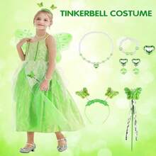 Tinkerbell Costume Girls, Fairy Princess Fancy Dress Up, Fairy Costume Butterfly Princess Dress With Butterfly Wing Necklace For Kids Birthday Party Carnival Cosplay Halloween Christmas - Multicolor - View 6