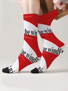 1 双/3 双多包装 360 度印花及膝袜，酒瓶、炸薯条图案，男女通用，情侣款，四季舒适透气街头袜，高弹性节日礼物，轻盈运动中筒袜 - 彩色 - 查看 3