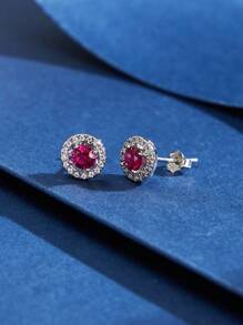 AETOLIA 1 套正品 925 纯银项链耳环经典圆形红宝石吊坠新娘首饰套装适合女性在约会婚礼上佩戴 - 925純銀 - 查看 3