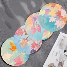 4pcs Set Iridescent Dreamy Watercolor Design Wooden Coasters - Faux Wood Drink Coasters, Desk Protection, Retro Cork Bottom Coasters, 3.94 Inches Diameter