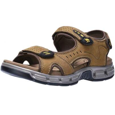 Men's Leather Sandals Hiking Outdoor Water Beach Sports Men Sandals For Summer With Open Toe Adjustable Straps
