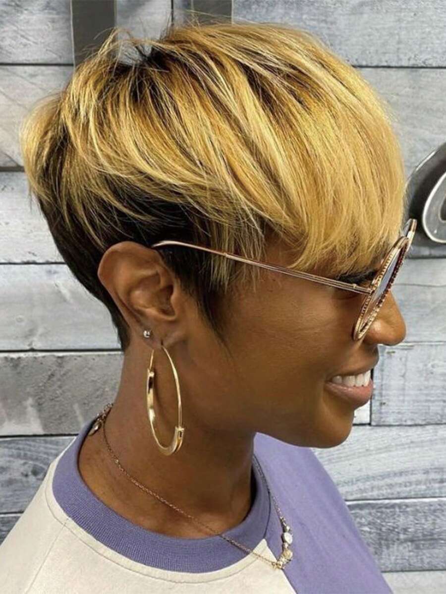 Short Human Hair Wigs For Black Women Short Blonde Bob Pixie Cut Wig Human Hair Short Wigs Human Hair Natural Straight Pixie Wig With Bangs Ombre Blond 1b/27# 8inch - SNATURAL/27 - 查看 1