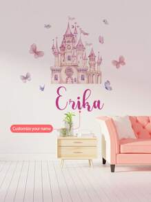 1pc Pink Castle Cartoon Wall Sticker, Customized Words Wall Decal, Removable PVC Wall Art For Bedroom, Living Room, Study Gifts Birthday Graduation,Multi-Functional,Adjustable,Durable,Ornamental,Reusable,Adhesive,Exquisite,Adorable,High-Quality,Modern,Colorful,Cute,Comfortable,Stylish,Custom,Personalized,Unique,Ideal Gifts For Him,Ideal Gifts For Her,Boyfriend,Girlfriend,Dad,Mom,Family,Friends,Son,Daughter,Office,Tea Room,School,Home,Home Refresh