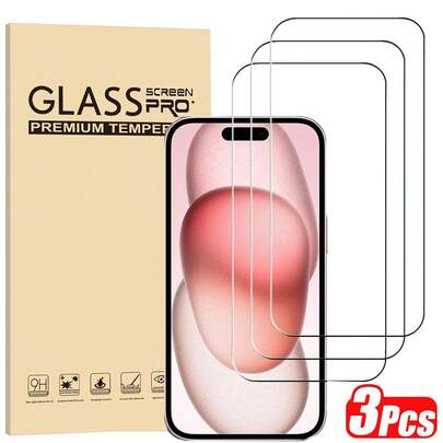 3pcs Tempered Glass Screen Protector, Compatible With Apple 15/15 Pro Max/15 Pro/15 Plus/14 Pro Max/14/14 Pro/14 Plus/16 Pro Max/16/16 Plus/16 Pro/17/17 Pro Max/17 Pro, Anti-Scratch, Anti-Fingerprint, Bubble-Free, 99.99% Ultra-Clear