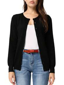 KAHULE Women's Crew Neck Button Down Long Sleeve Cardigan For Women Classic Soft Ladies Cardigan Sweater Coat