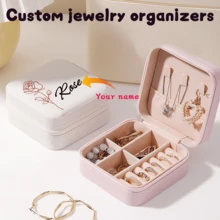 1pc Personalized Floral Jewelry Box, Square Leather Jewelry Travel Storage Case, Christmas Mom Gift, Bridesmaid Personalized Gift, Valentine's Day Gift, Gift For Her, Bridesmaid Gift