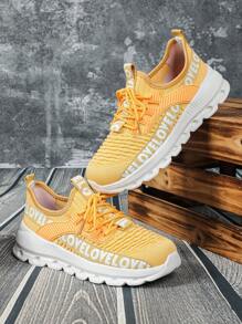 Tênis feminino amarelo sem cadarço, respirável e antiderrapante, com fita decorativa, cano baixo, casual, para atividades ao ar livre, escola, corrida e deslocamento diário, adequado para exercícios, reuniões e presentes