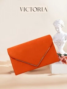 Large Capacity Suede Clutch Bag Elegant Metal Binding Evening Purse For Wedding/Prom - Orange - View 3