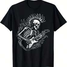 Punk Rock Skeleton Electric Guitar Rocker Men T-Shirt Comfortable Top Streetwear Fashion Casual Summer Tee Crew Neck Short Sleeve T-Shirt The Best Gift For Mom, Dad, Friends And Family