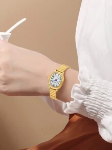 1 Stück Damen Edelstahl Band Vintage Römische Ziffern Zifferblatt Quarz Armbanduhr, geeignet für den täglichen Gebrauch