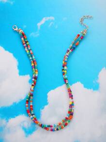 imoli 1pc Bohemian Style Colored Beaded Multi-Layer Necklace For Women, Party Gift (Handmade, Cut To Size, Random Bead Colors)