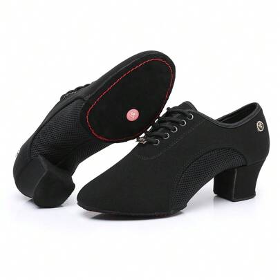 Women Black Mesh Splice Breathable Dance Shoes Metal Drill Buckle Girl's Indoor Training Dancing Shoes Latin Ballroom Shoes For Stage Performance High Quality Dance Sneakers Size 34-42