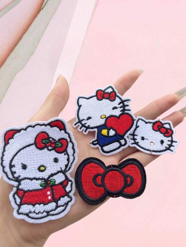 Sanrio 1 pezzo Patch termoadesivo carino con gattini cartoni animati e motivi anime, per decorare vestiti, t-shirt, borse, scarpe, ricamo su tessuto